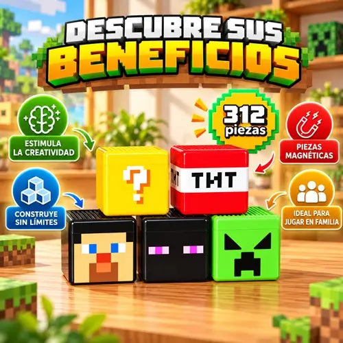 Cubo Mundo Minecraft 🧱 Magnético x 312: ¡Construye, imagina y crea sin límites!🎁