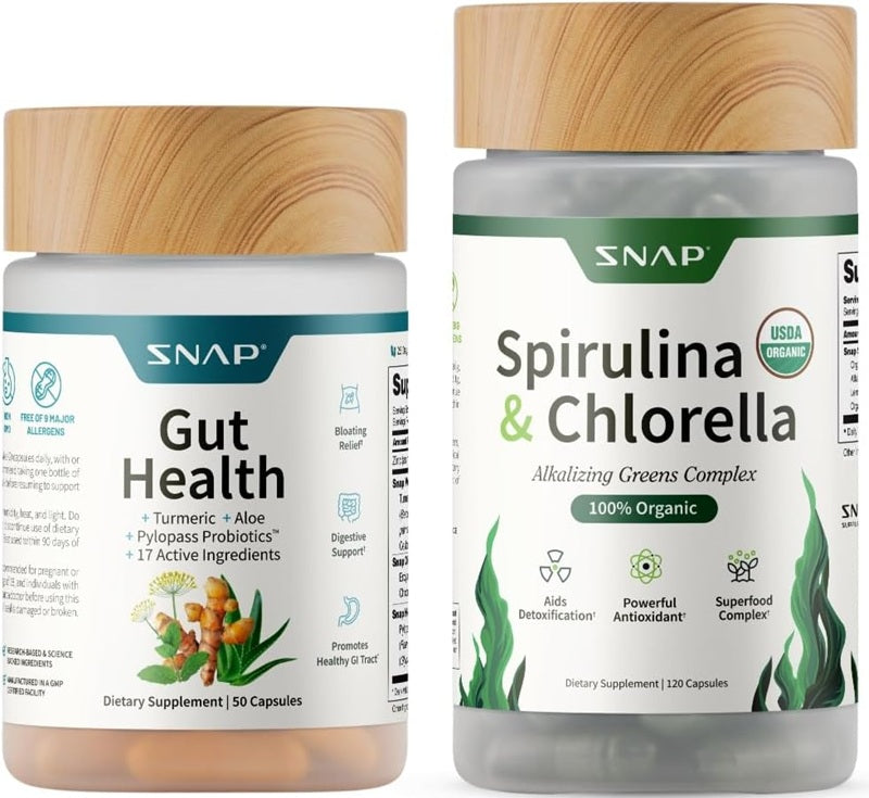 Combo 2x1 Snap: Spirulina & Chlorella + Gut Health 🌿Para sentirte liviano y con energía